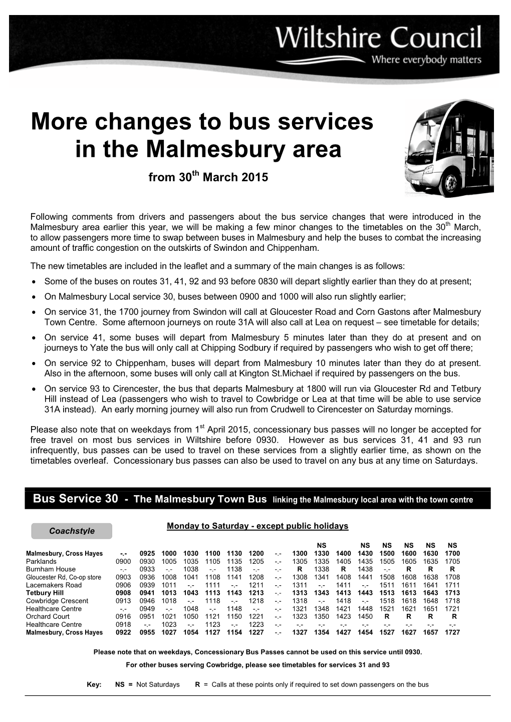 More Changes to Bus Services in the Malmesbury Area