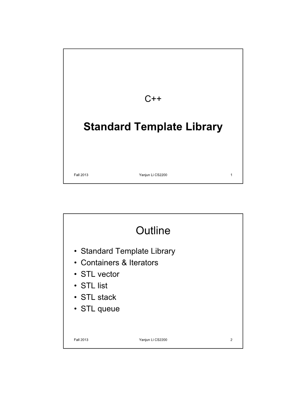 Standard Template Library Outline
