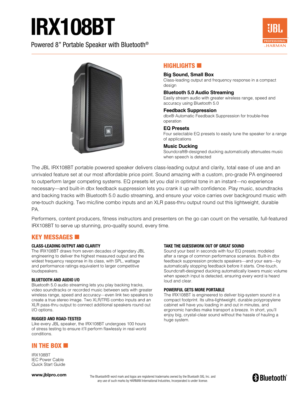IRX108BT Powered 8” Portable Speaker with Bluetooth®