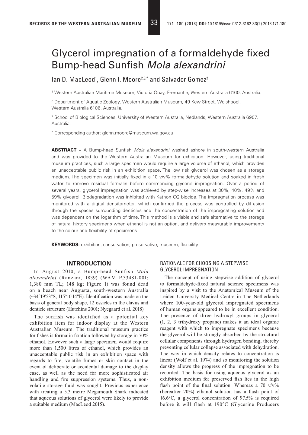 Glycerol Impregnation of a Formaldehyde Fixed Bump-Head