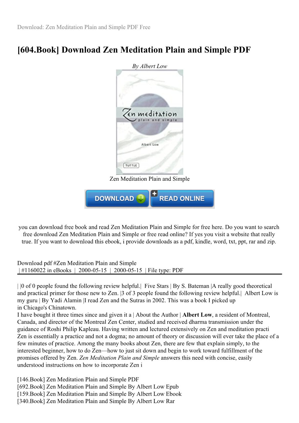 Download Zen Meditation Plain and Simple PDF