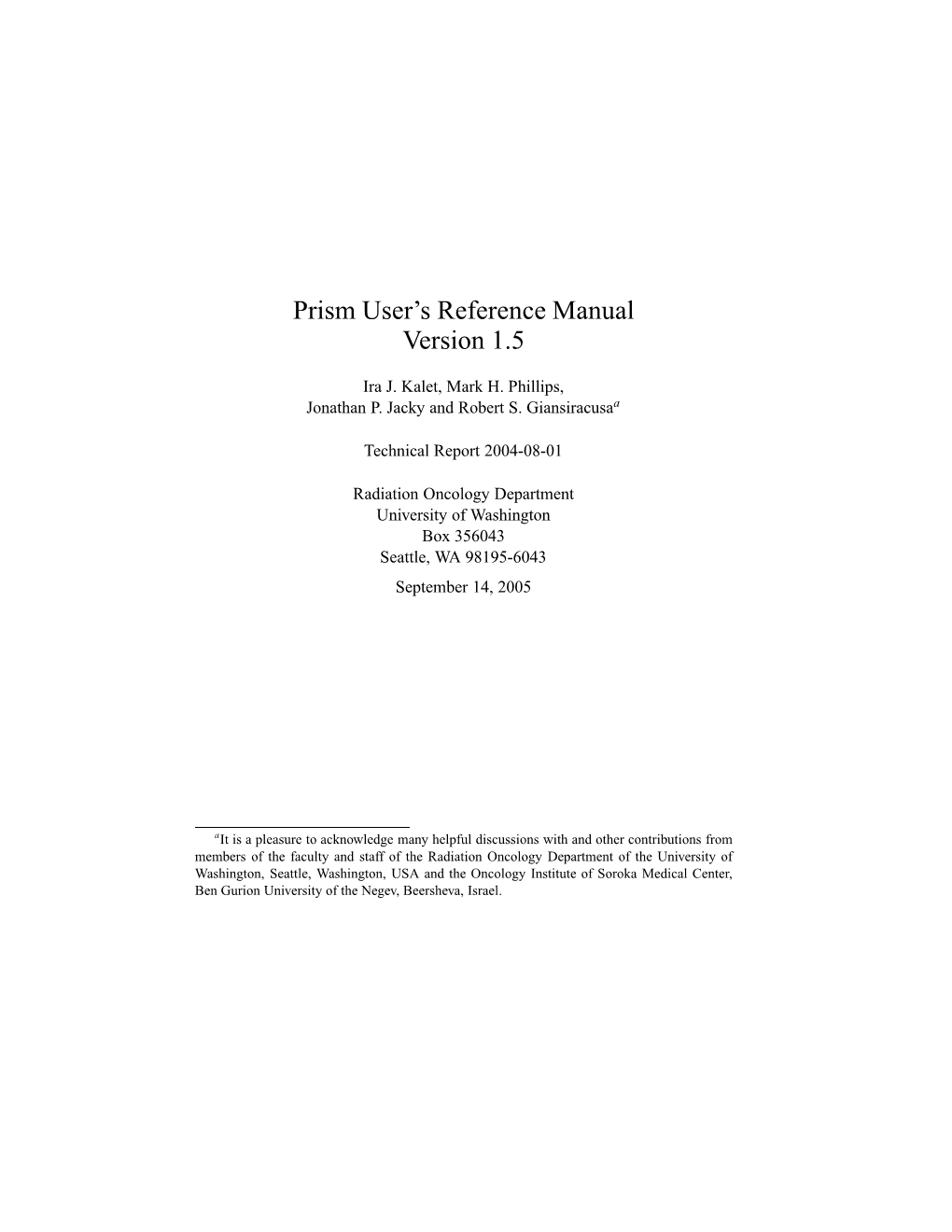 Prism User's Reference Manual Version