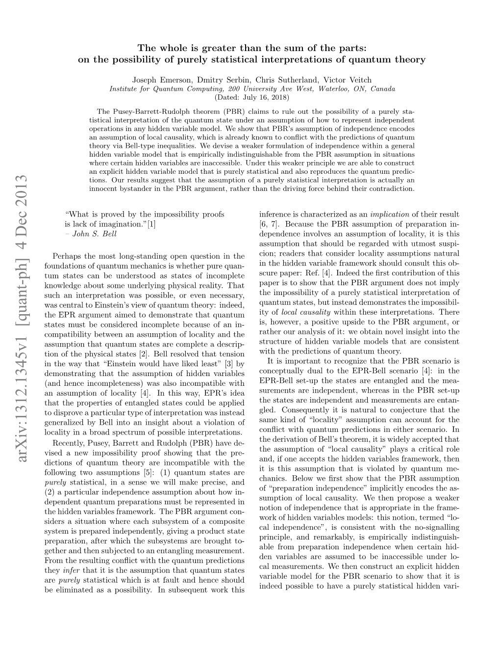 Arxiv:1312.1345V1 [Quant-Ph] 4 Dec 2013