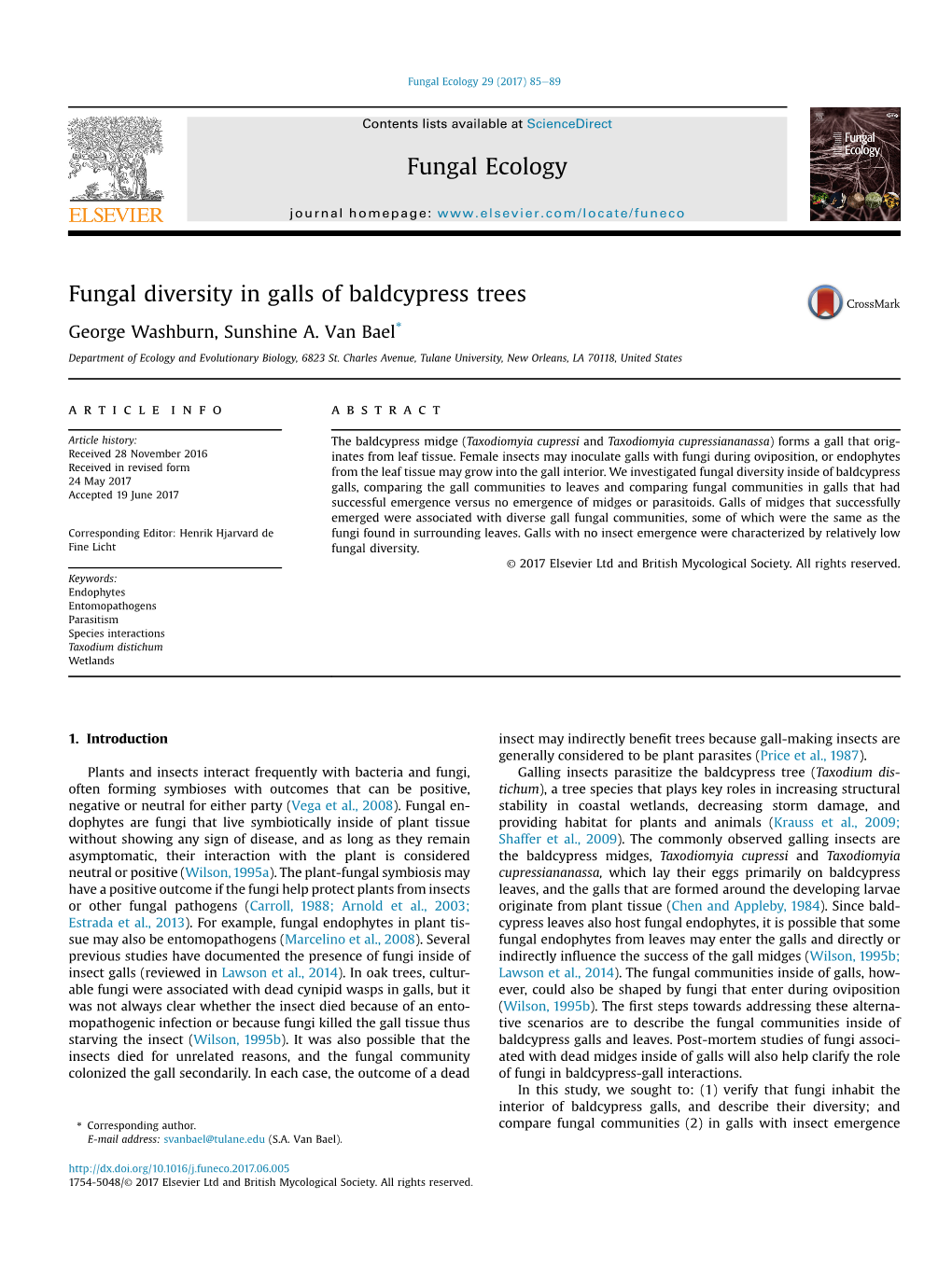 Fungal Diversity in Galls of Baldcypress Trees