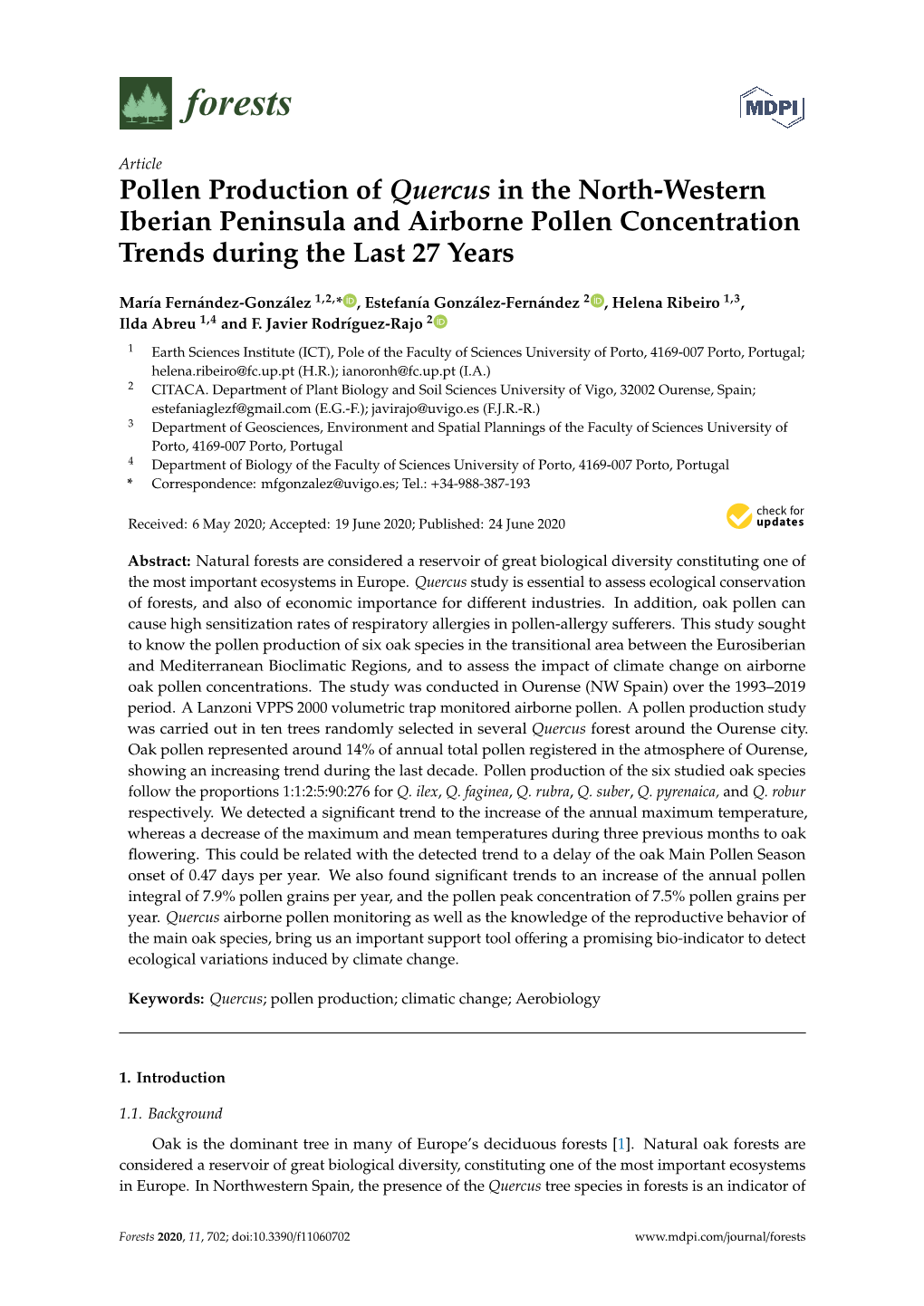 Pollen Production of Quercus in the North-Western Iberian Peninsula and Airborne Pollen Concentration Trends During the Last 27 Years