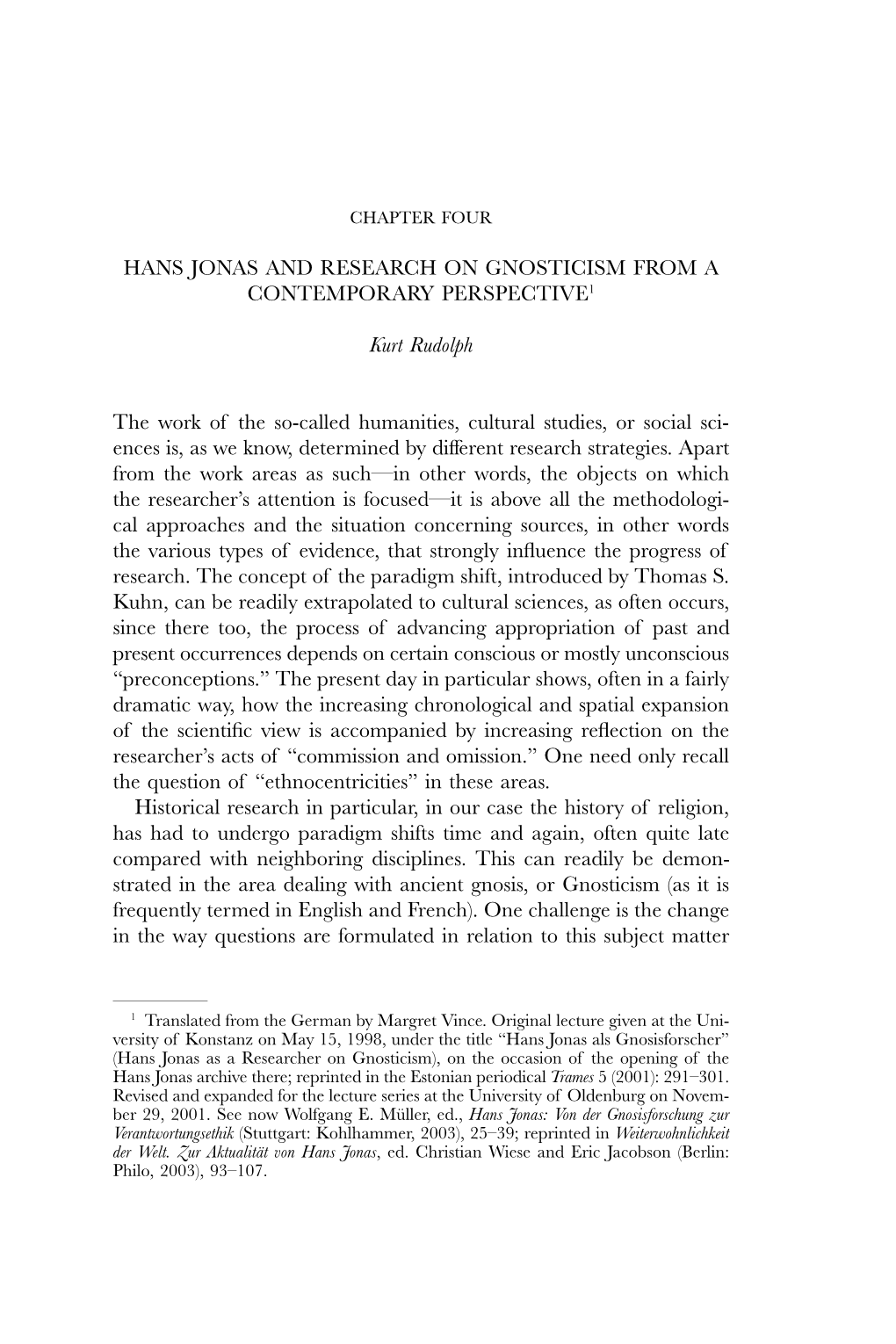 Hans Jonas and Research on Gnosticism from a Contemporary Perspective1