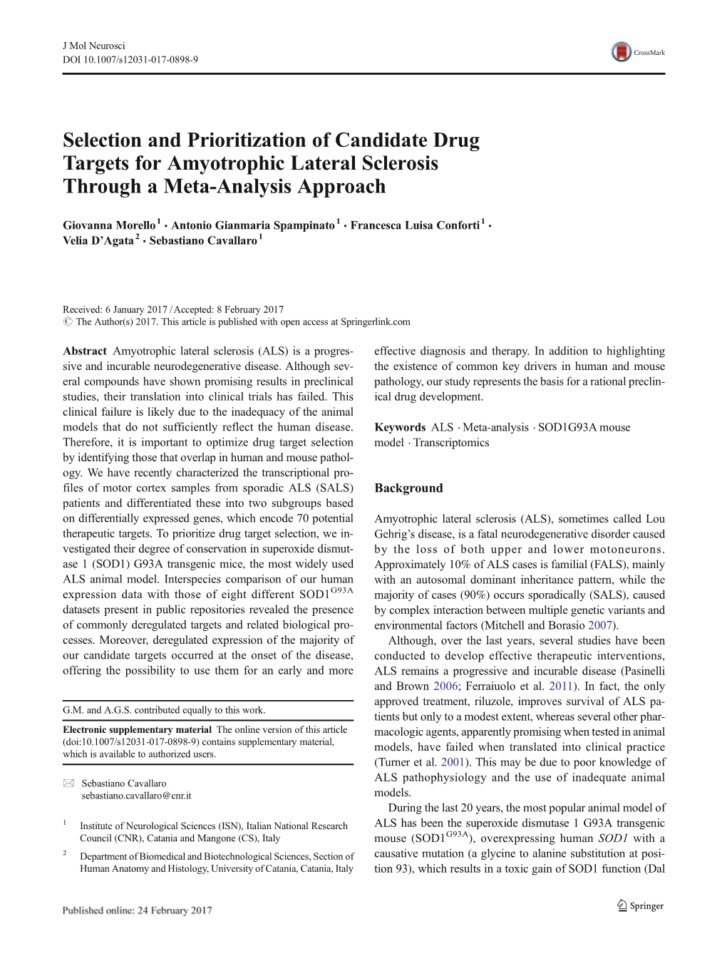 Selection and Prioritization of Candidate Drug Targets for Amyotrophic Lateral Sclerosis Through a Meta-Analysis Approach