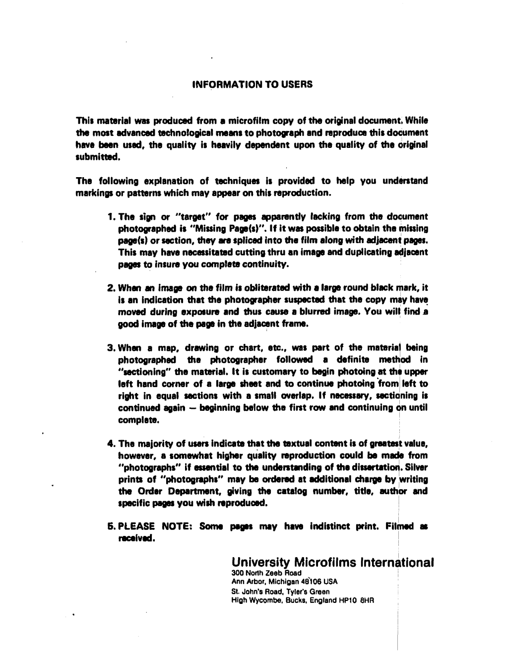 University Microfilms International 300 North Zeeb Road Ann Arbor, Michigan 48'L06 USA St