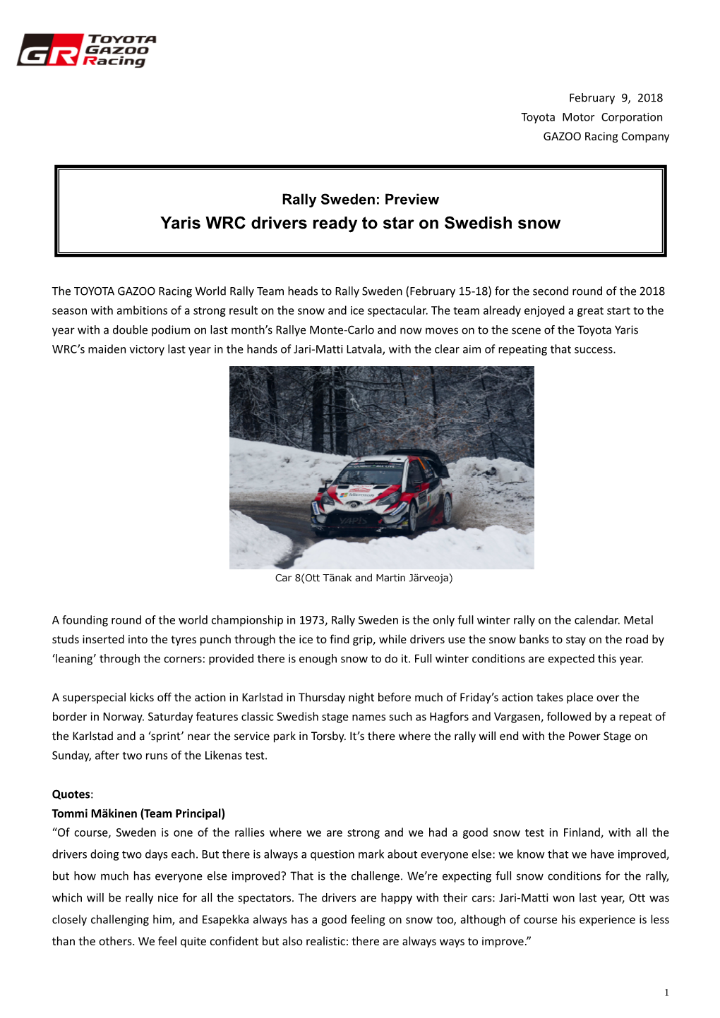 Yaris WRC Drivers Ready to Star on Swedish Snow
