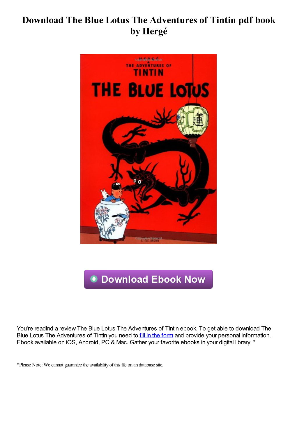 Download the Blue Lotus the Adventures of Tintin Pdf Ebook by Hergé