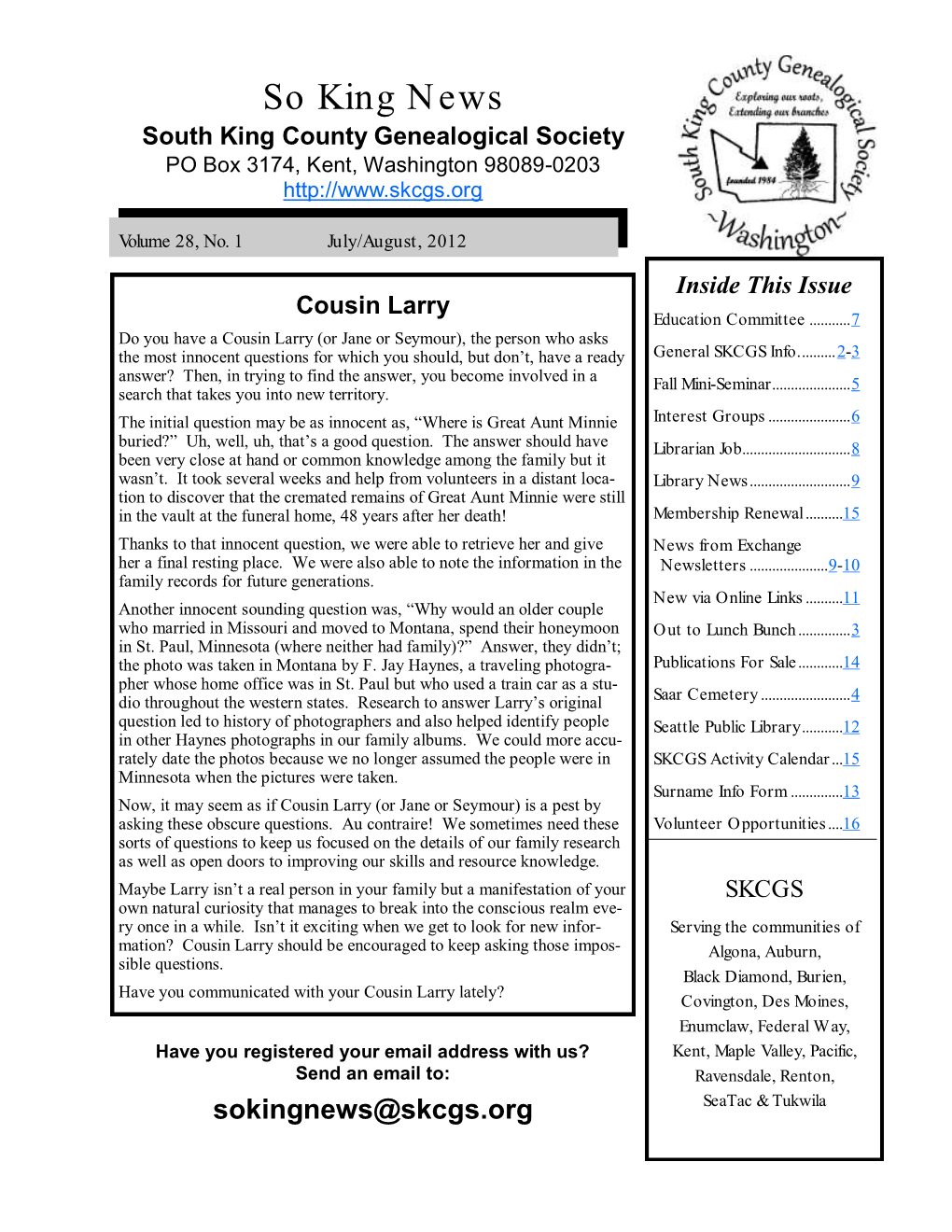 South King County Genealogical Society Newsletter