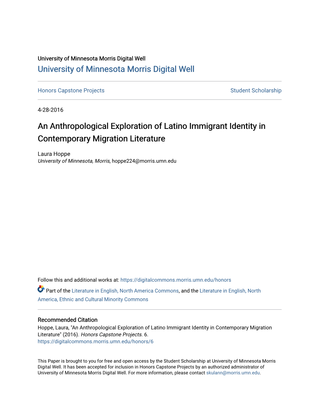 An Anthropological Exploration of Latino Immigrant Identity in Contemporary Migration Literature