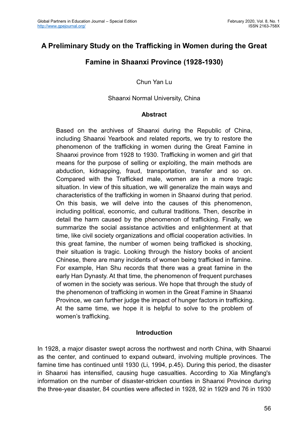 A Preliminary Study on the Trafficking in Women During the Great Famine