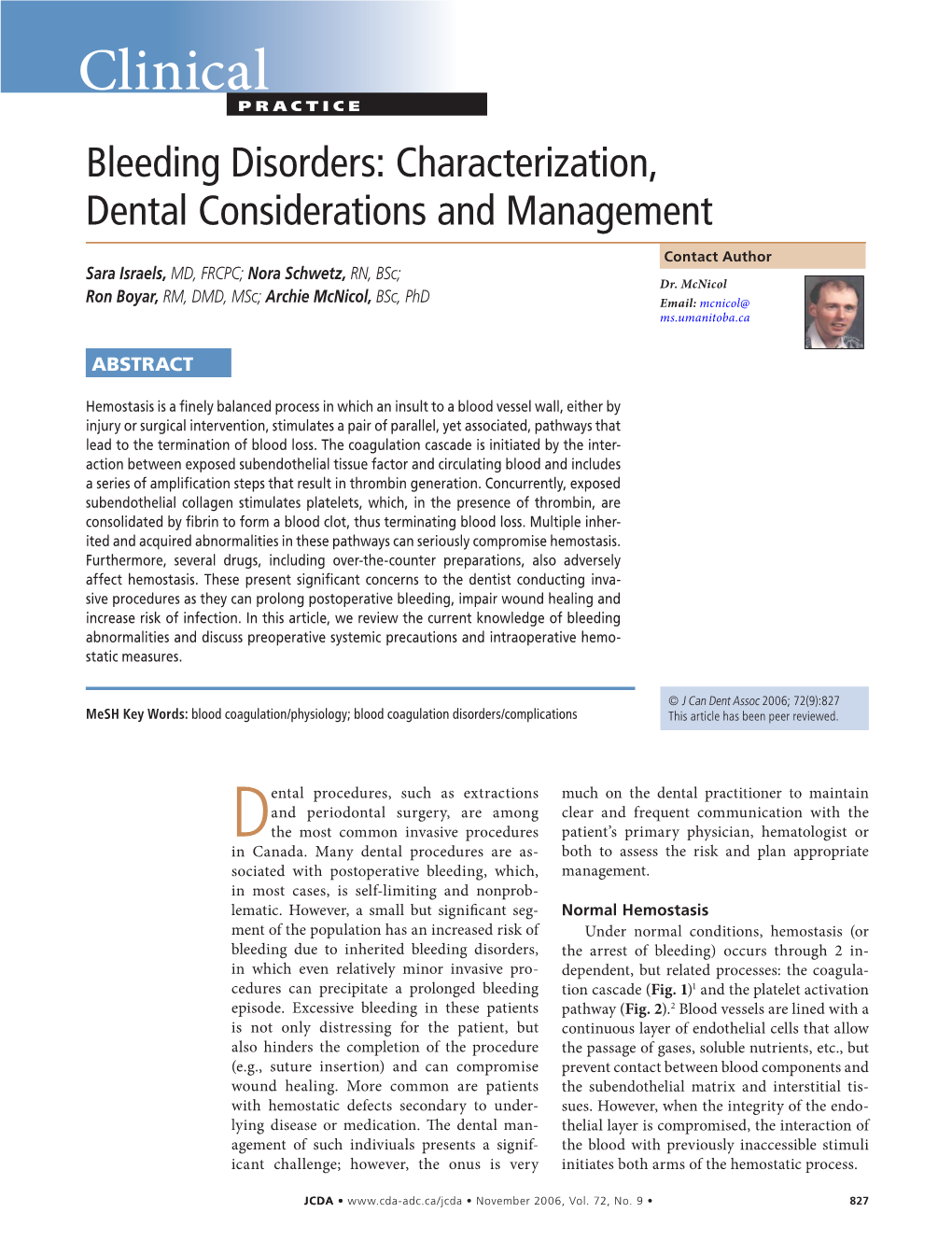 Bleeding Disorders: Characterization, Dental Considerations and Management