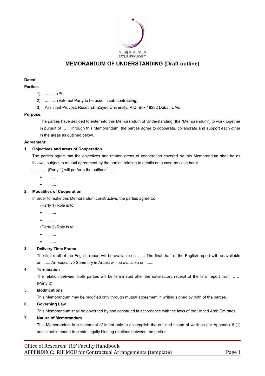 Memorandum of Understanding s18