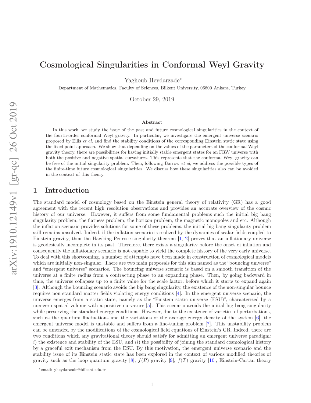 Cosmological Singularities in Conformal Weyl Gravity