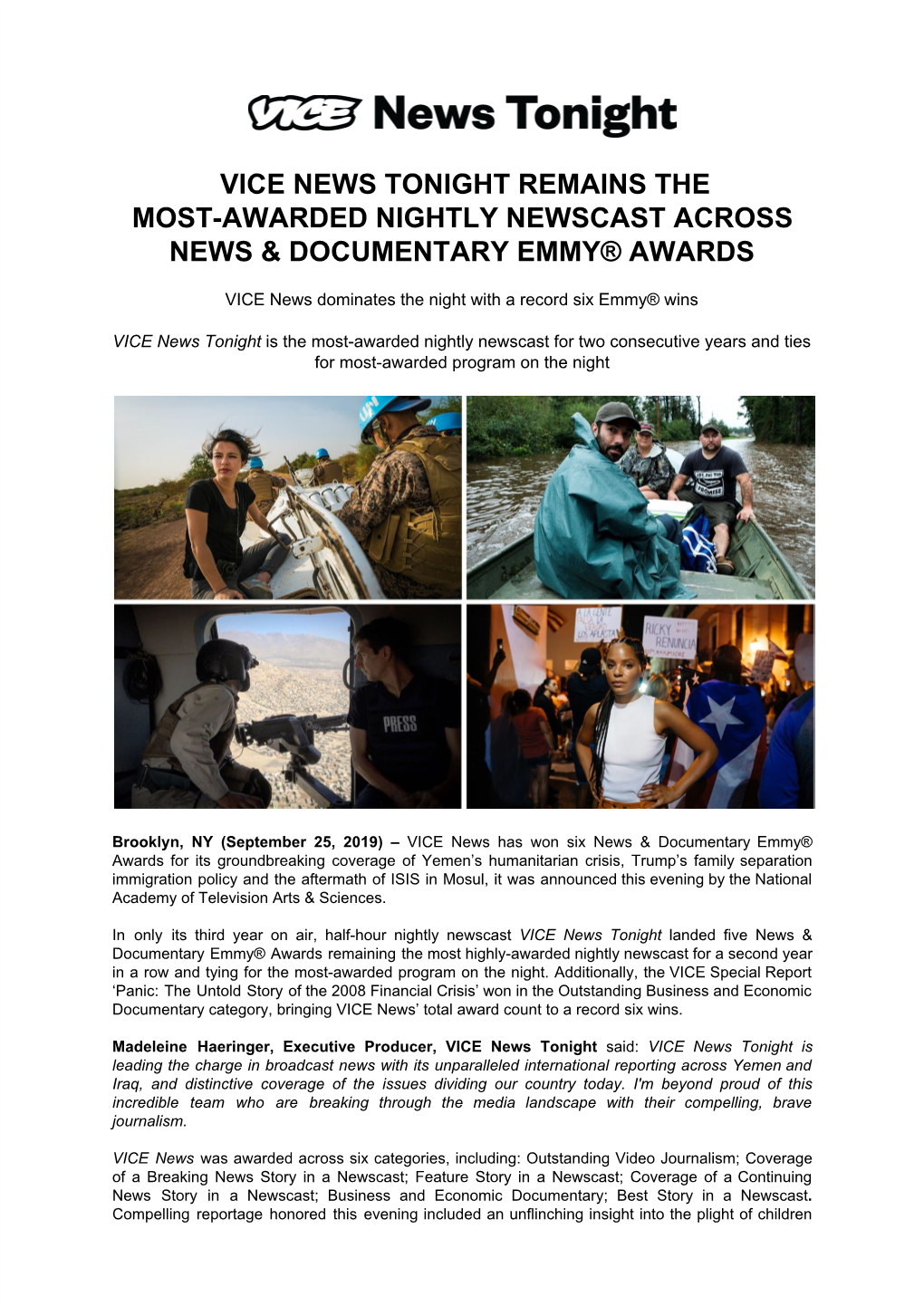 Vice News Tonight Remains the Most-Awarded Nightly Newscast Across News & Documentary Emmy® Awards