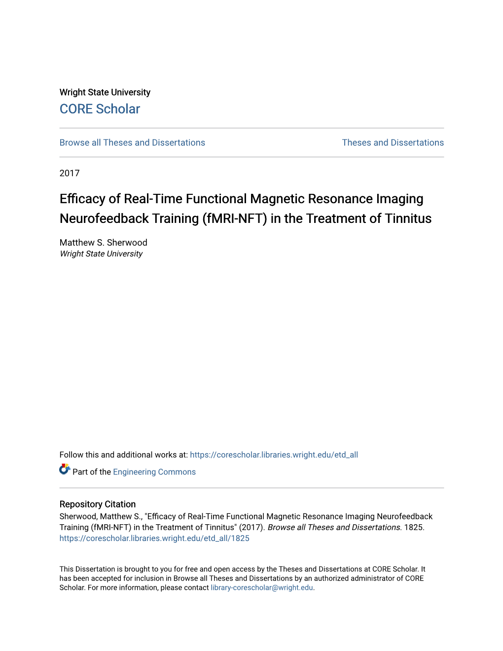 Efficacy of Real-Time Functional Magnetic Resonance Imaging Neurofeedback Training (Fmri-Nft) in the Treatment of Tinnitus