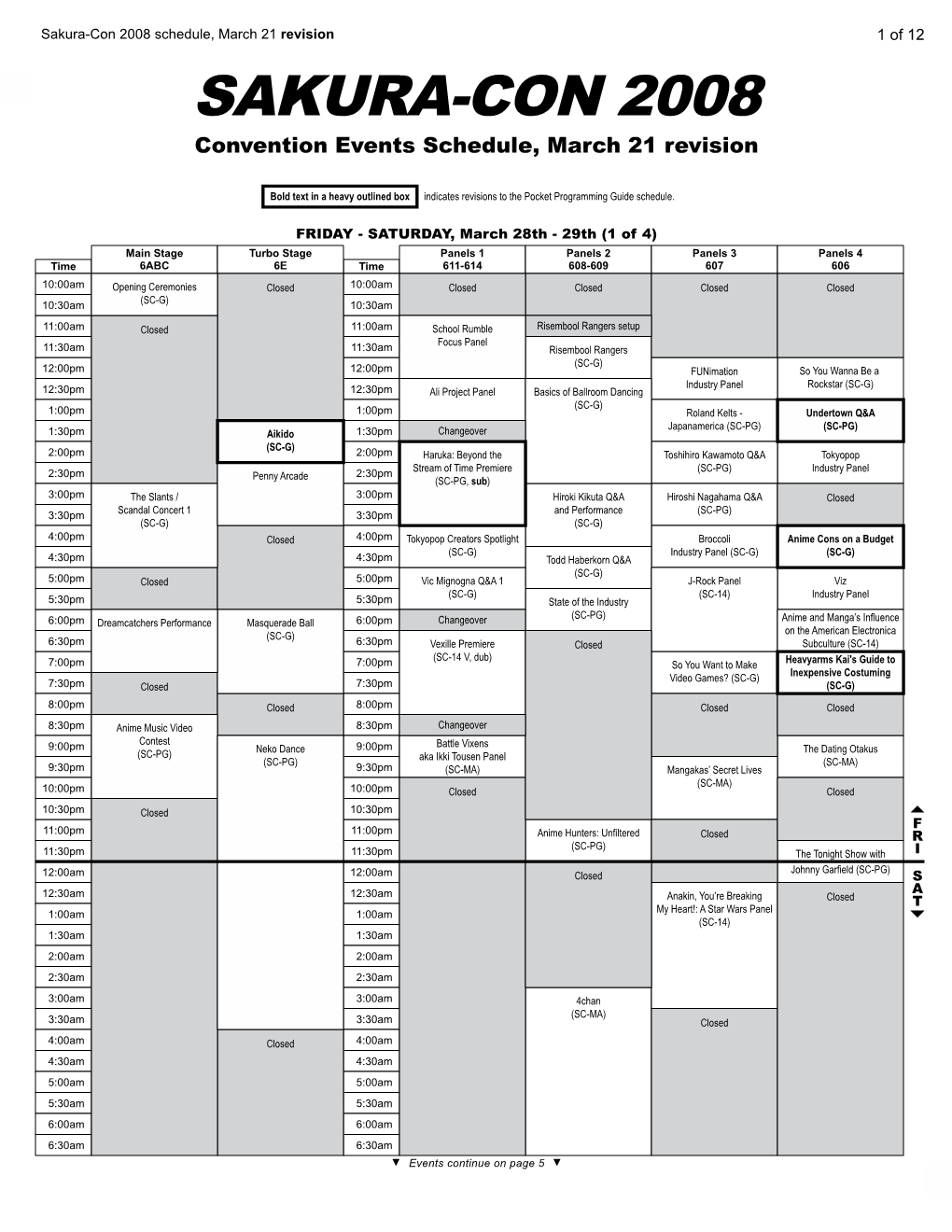 Sakura-Con 2008 Schedule, March 21 Revision 1 of 12