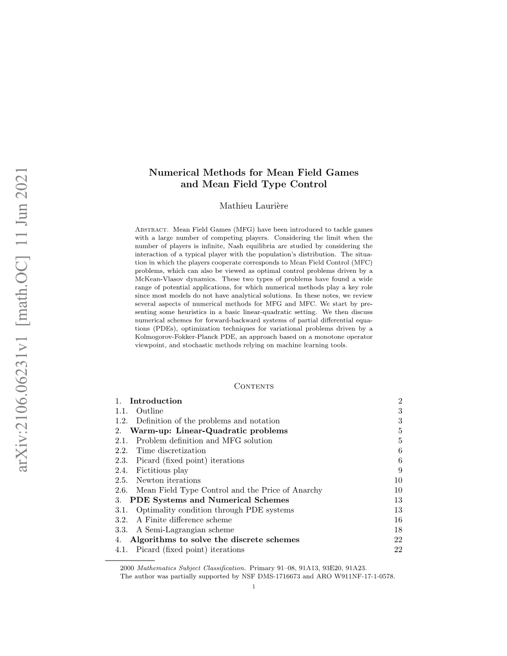 Numerical Methods for Mean Field Games and Mean Field Type Control