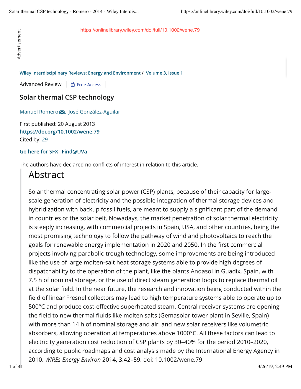 Solar Thermal CSP Technology - Romero - 2014- Wiley Interdis