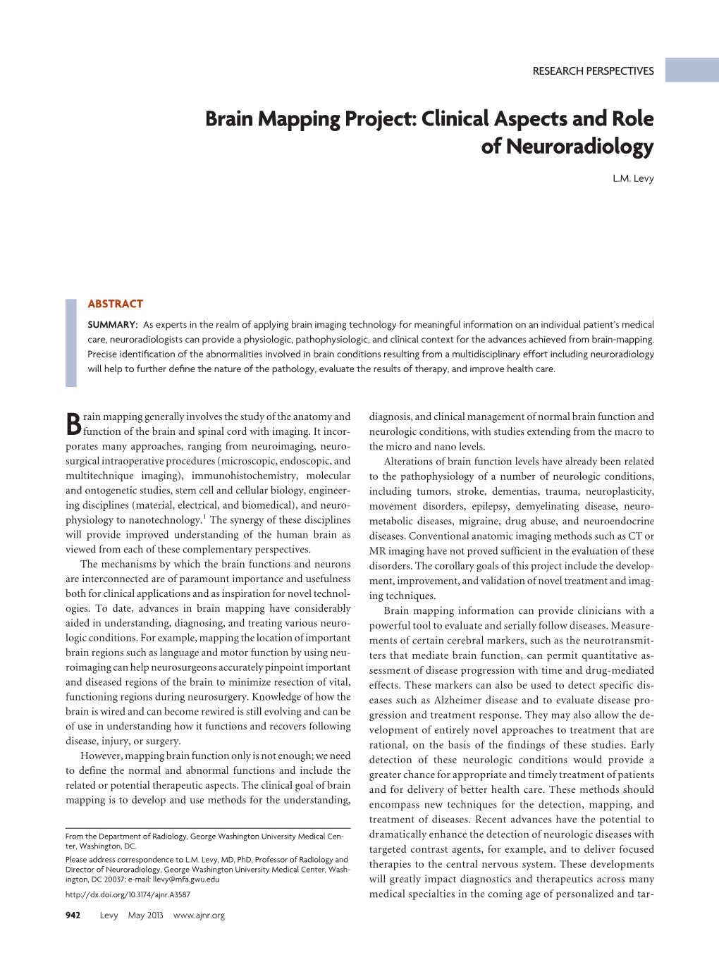 Brain Mapping Project: Clinical Aspects and Role of Neuroradiology