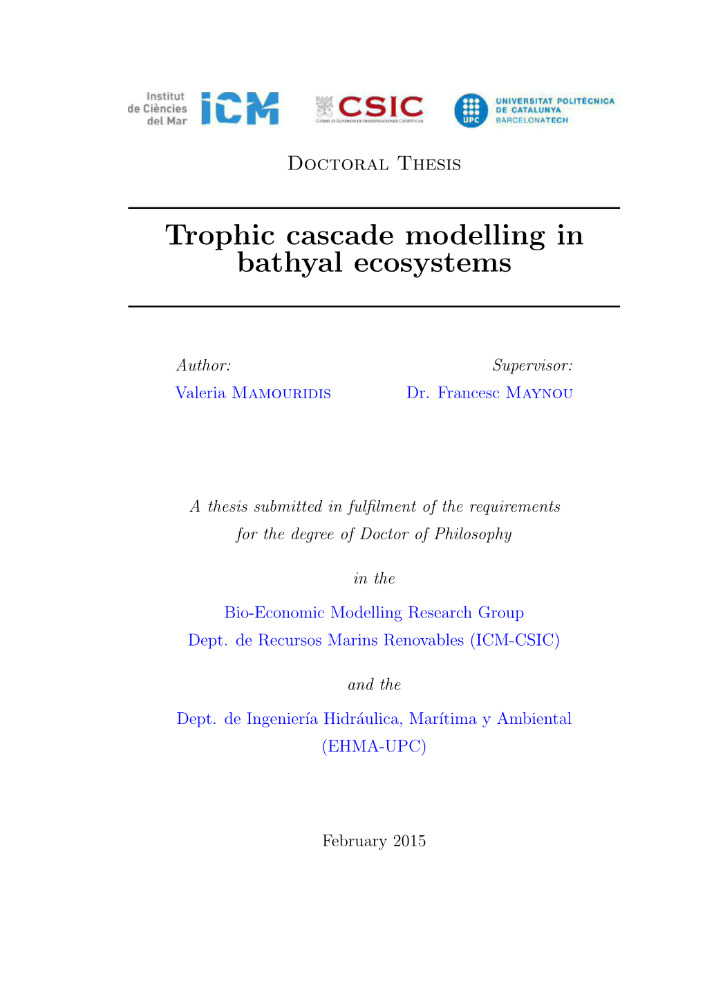 Trophic Cascade Modelling in Bathyal Ecosystems