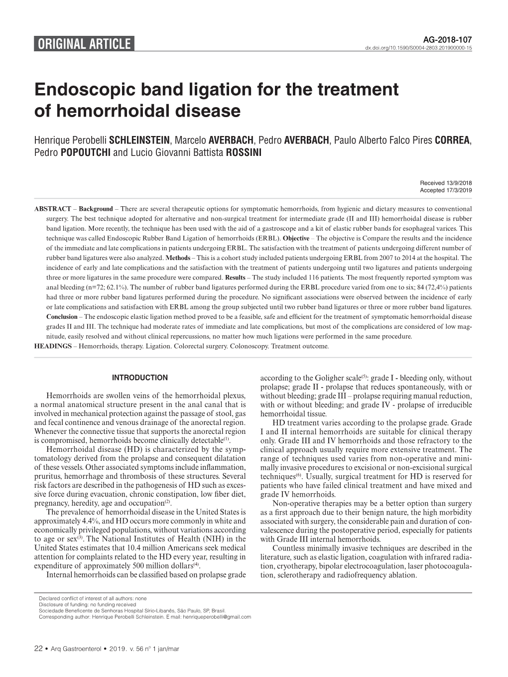 Endoscopic Band Ligation for the Treatment of Hemorrhoidal Disease