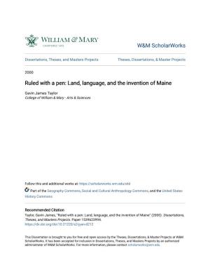 Ruled with a Pen: Land, Language, and the Invention of Maine