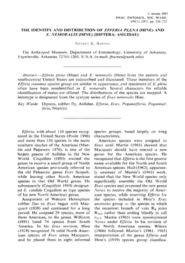 The Identity and Distribution of Efferia Plena (Hine) and E