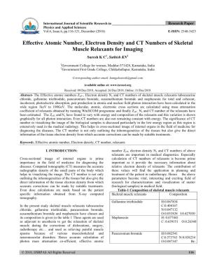 Effective Atomic Number, Electron Density and CT Numbers of Skeletal Muscle Relaxants for Imaging Suresh K C1, Sathish KN2