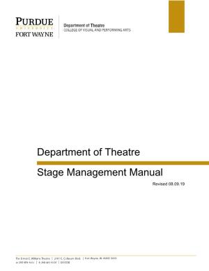 Department of Theatre Stage Management Manual Revised 08.09.19