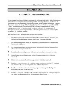 Chapter One Watershed Analysis Objectives 1