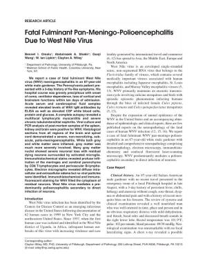 Fatal Fulminant Pan-Meningo-Polioencephalitis Due to West Nile Virus