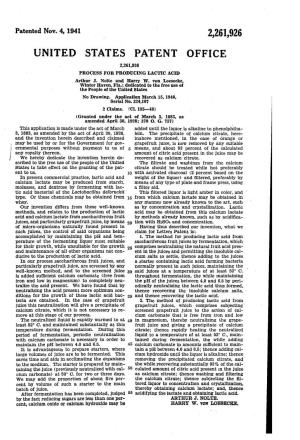UNITED STATES PATENT OFFICE 2,261,926 PROCESS for PRODUCING LACTIC ACD Arthur J