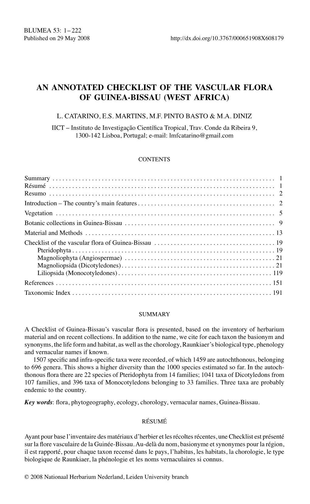 An Annotated Checklist of the Vascular Flora of Guinea-Bissau (West Africa)