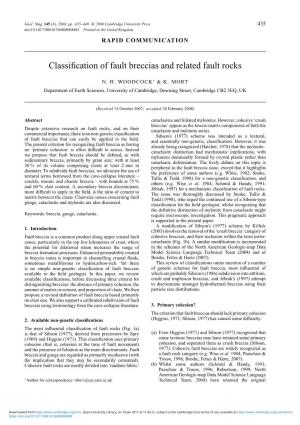 Classification of Fault Breccias and Related Fault Rocks
