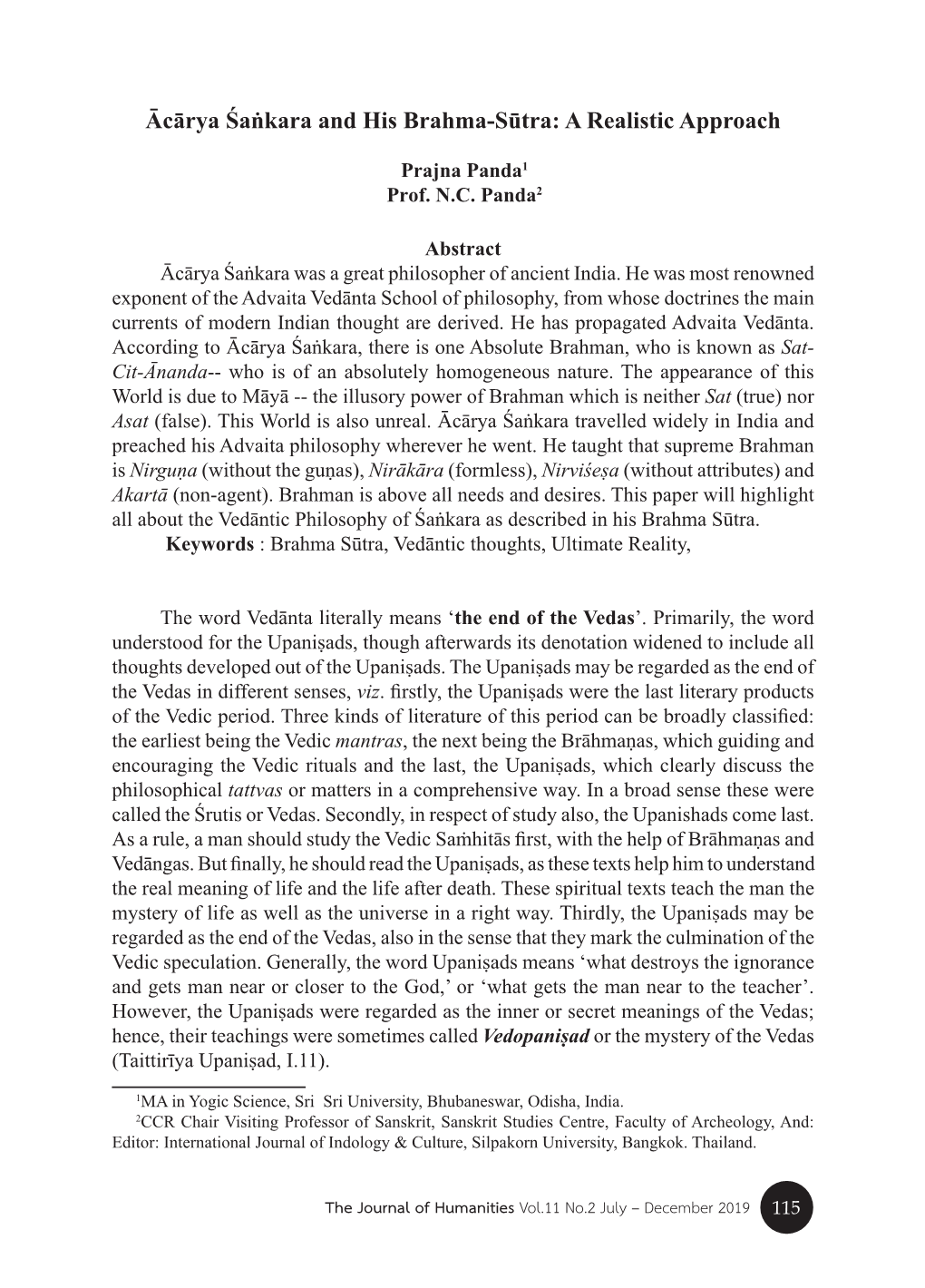 Ācārya Śaṅkara and His Brahma-Sūtra: a Realistic Approach