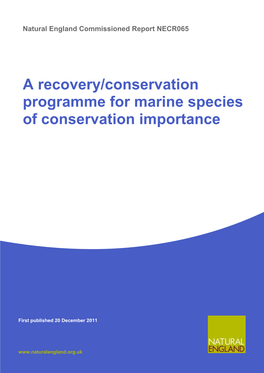 A Recovery/Conservation Programme for Marine Species of Conservation Importance