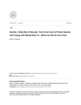 Gentile V. State Bar of Nevada: Trial in the Court of Public Opinion and Coping with Model Rule 3.6 - Where Do We Go from Here