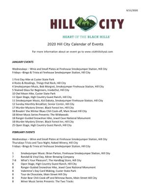 2020 Hill City Calendar of Events