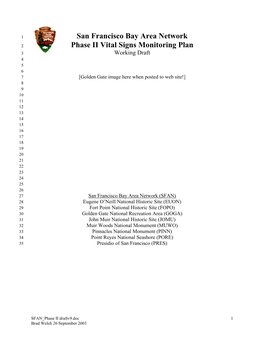 Phase I Vital Signs Monitoring Plan for the San Francisco Bay Area Network