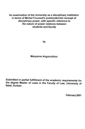 An Examination of the University As a Disciplinary Institution in Terms of Michel Foucault's Postmodernist Concept of Disciplina