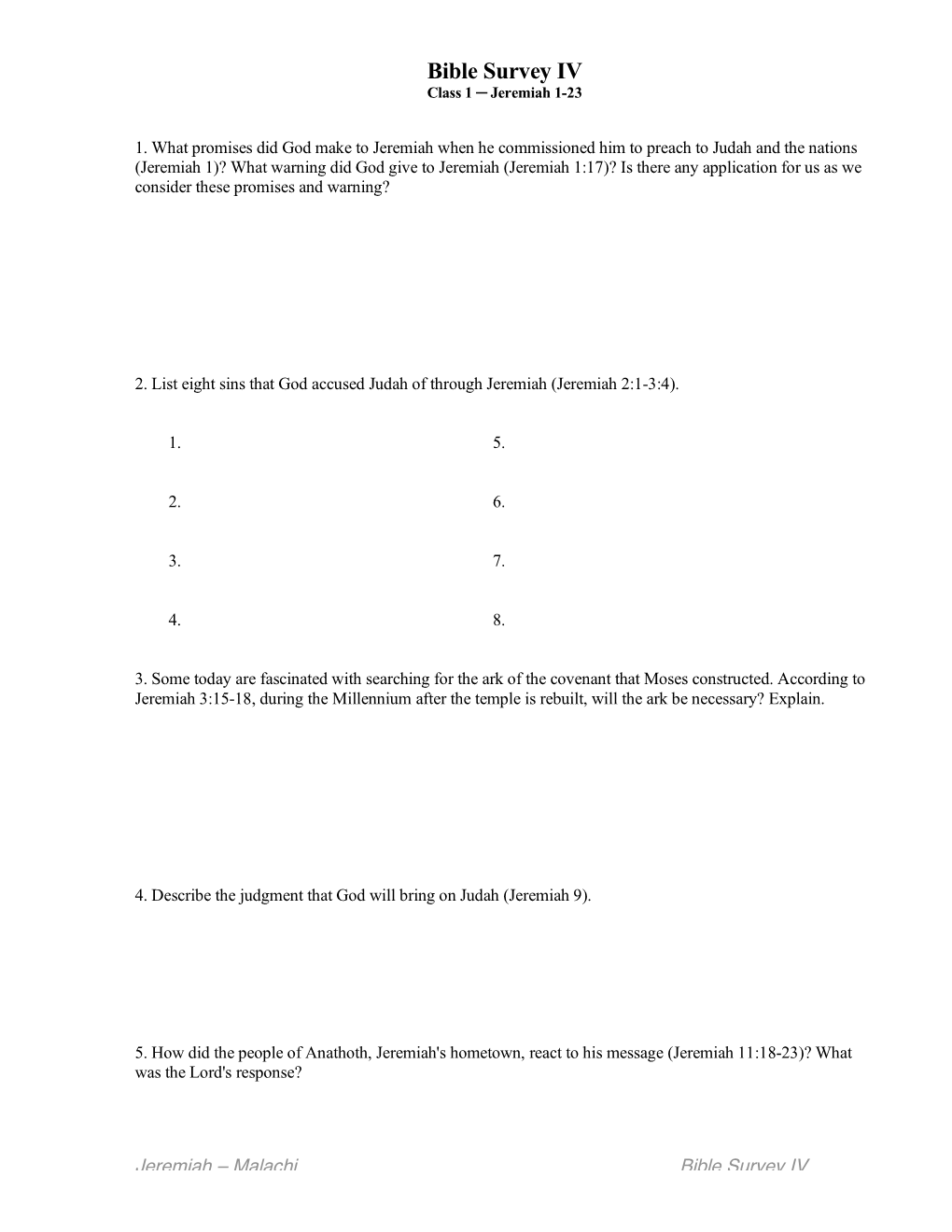 Bible Survey IV Class 1 ─ Jeremiah 1-23