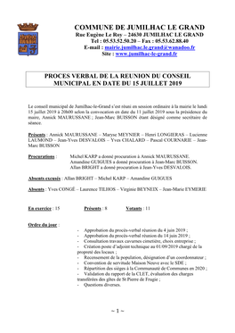 COMMUNE DE JUMILHAC LE GRAND Rue Eugène Le Roy – 24630 JUMILHAC LE GRAND Tel : 05.53.52.50.20 – Fax : 05.53.62.88.40 E-Mail : Mairie.Jumilhac.Le.Grand@Wanadoo.Fr