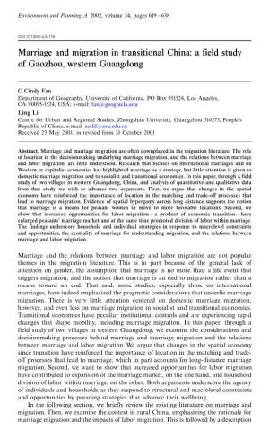 Marriage and Migration in Transitional China: a Field Study of Gaozhou, Western Guangdong