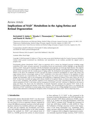 Metabolism in the Aging Retina and Retinal Degeneration