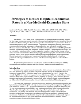 Strategies to Reduce Hospital Readmission Rates in a Non-Medicaid-Expansion State 1