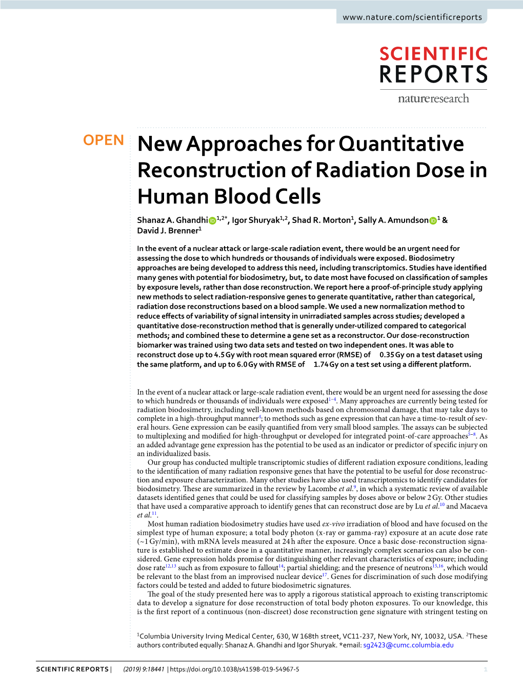 New Approaches for Quantitative Reconstruction of Radiation Dose in Human Blood Cells Shanaz A