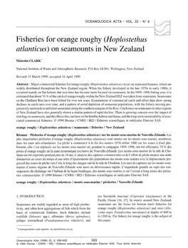 Fisheries for Orange Roughy (Hoplostethus Atlanticus) on Searnounts in New Zealand